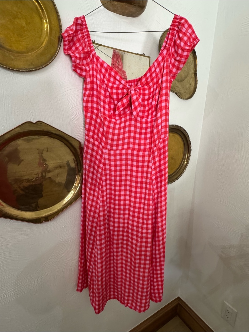 Red Gingham Tie-Front Fit & Flare Dress - Picture 3 of 6
